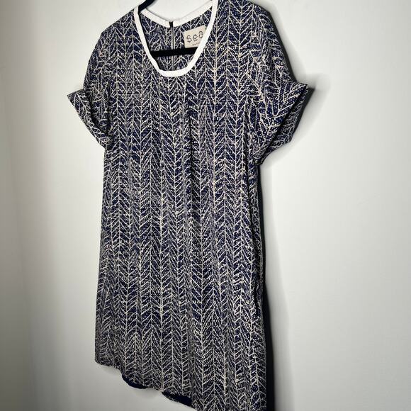 Sea New York Navy Chevron Silk Shift Mini Dress Size 8 - Picture 7 of 8